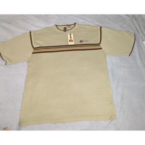 Clench Jeans Shirt Mens XXL Khaki Striped Crew Neck Short Sleeve Casual Knit NEW